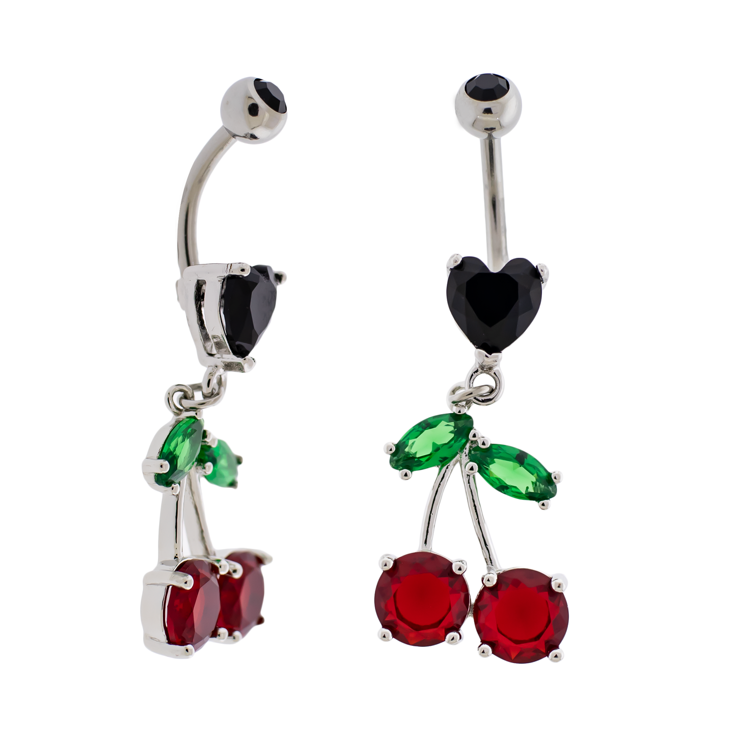 14G Gem Cherry Black Heart Navel Ring - Pierced Addiction