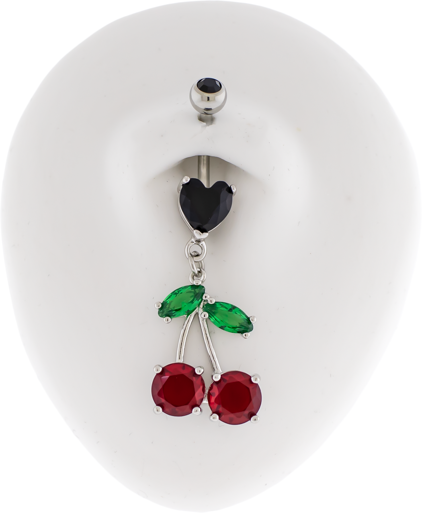 14G Gem Cherry Black Heart Navel Ring - Pierced Addiction