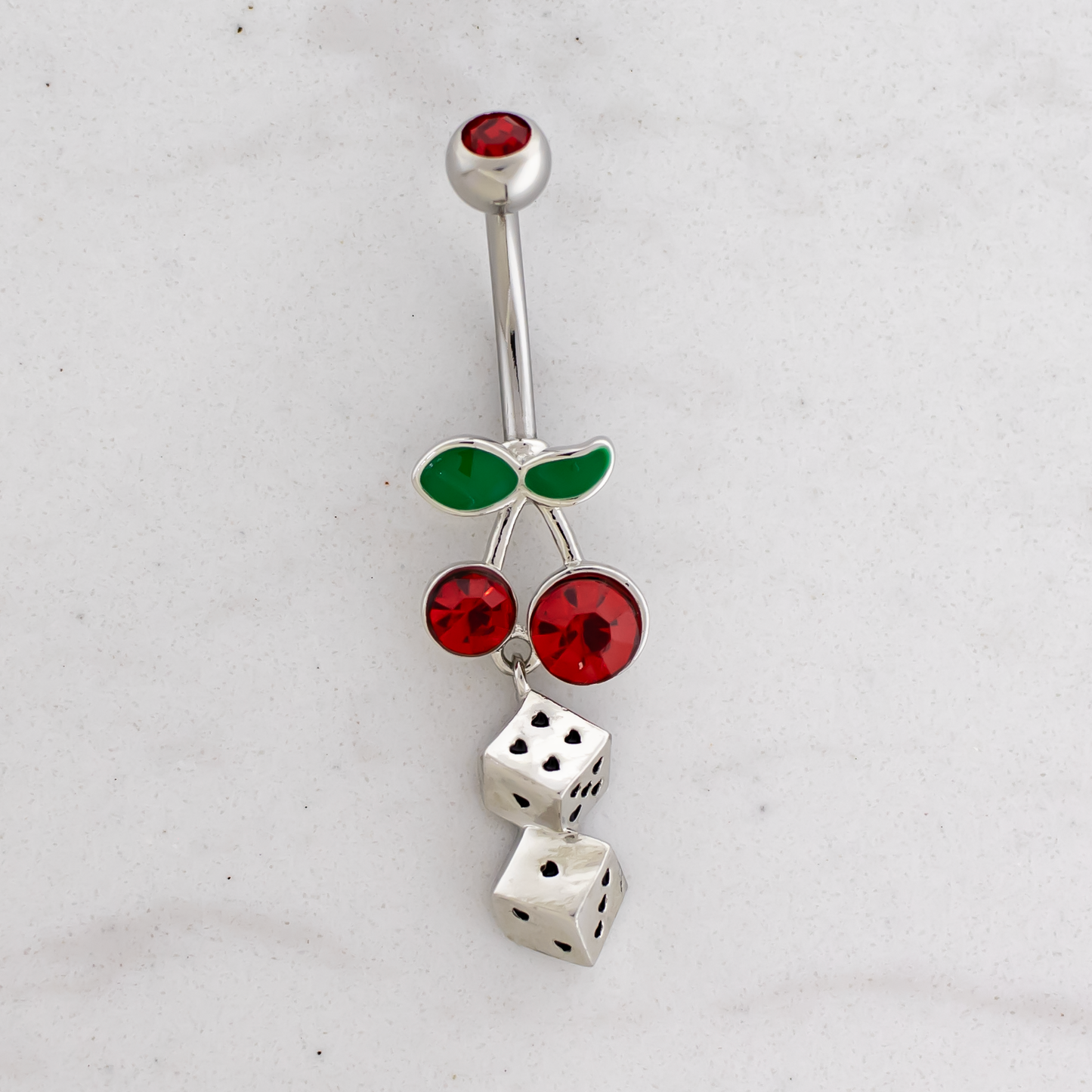 14G Cherry With Heart Dice Navel Ring - Pierced Addiction