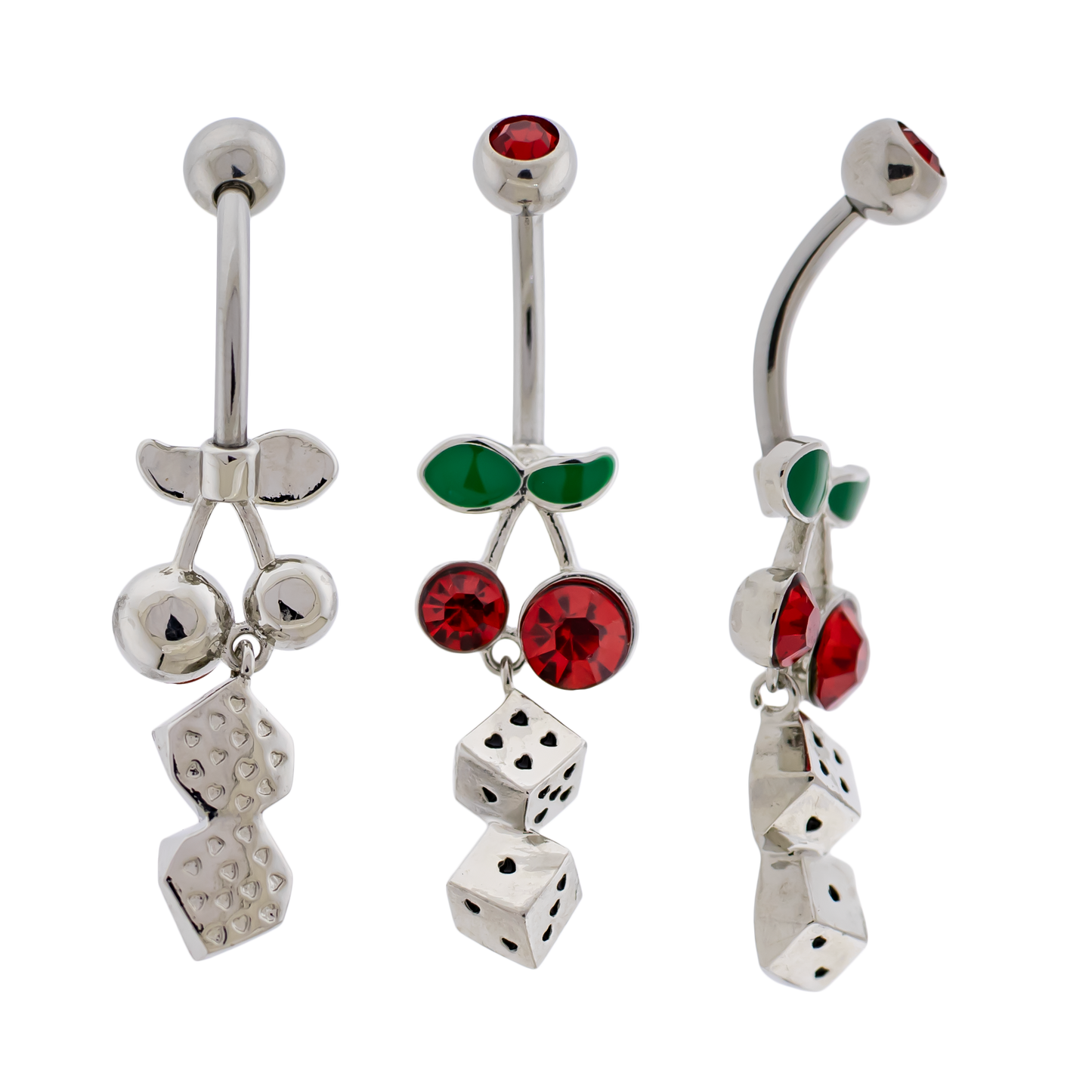 14G Cherry With Heart Dice Navel Ring - Pierced Addiction