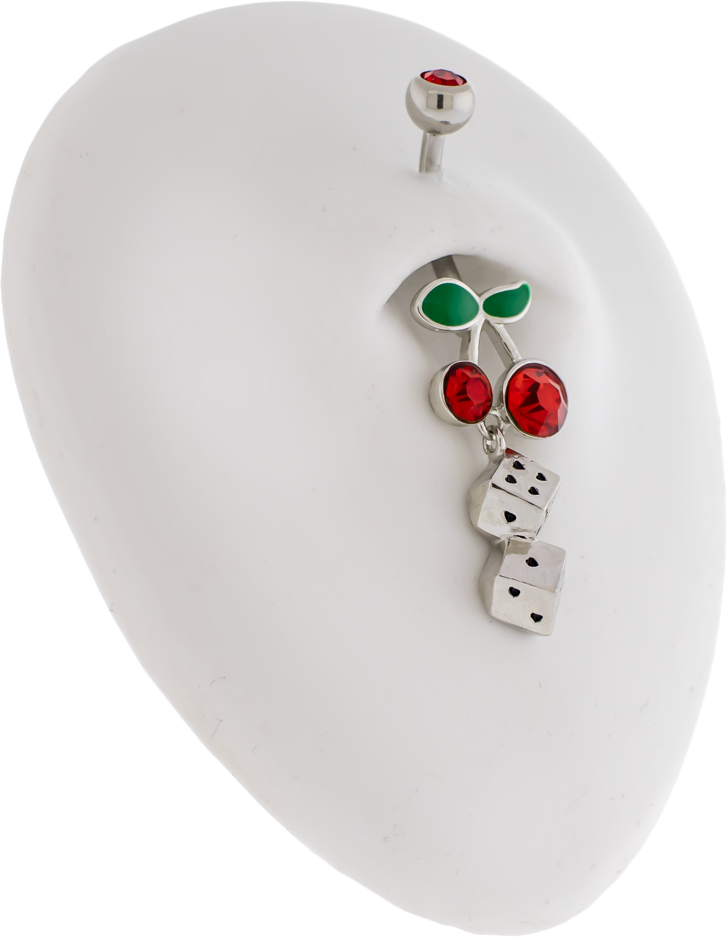 14G Cherry With Heart Dice Navel Ring - Pierced Addiction