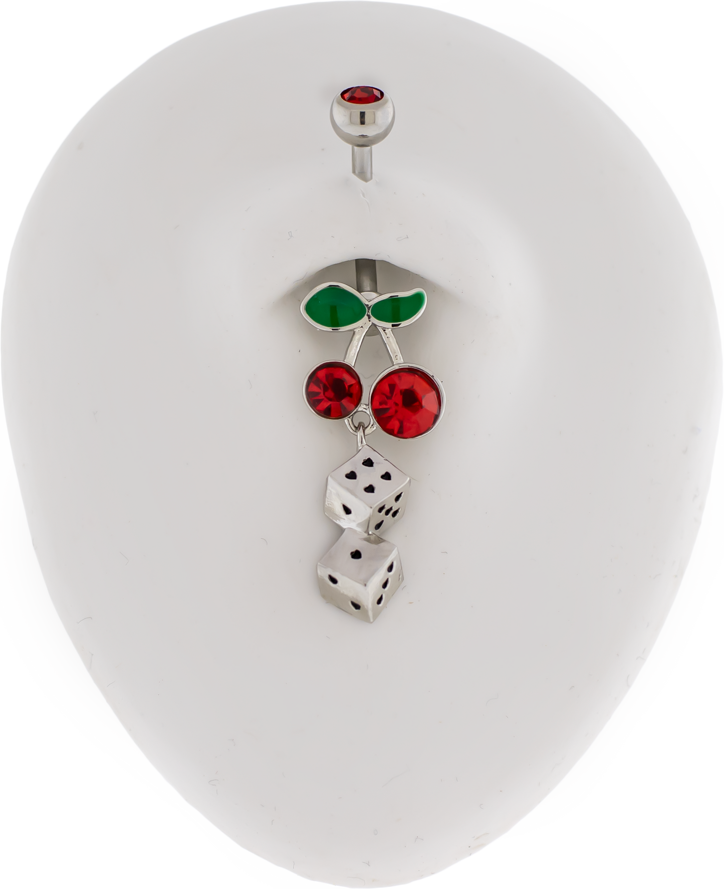 14G Cherry With Heart Dice Navel Ring - Pierced Addiction