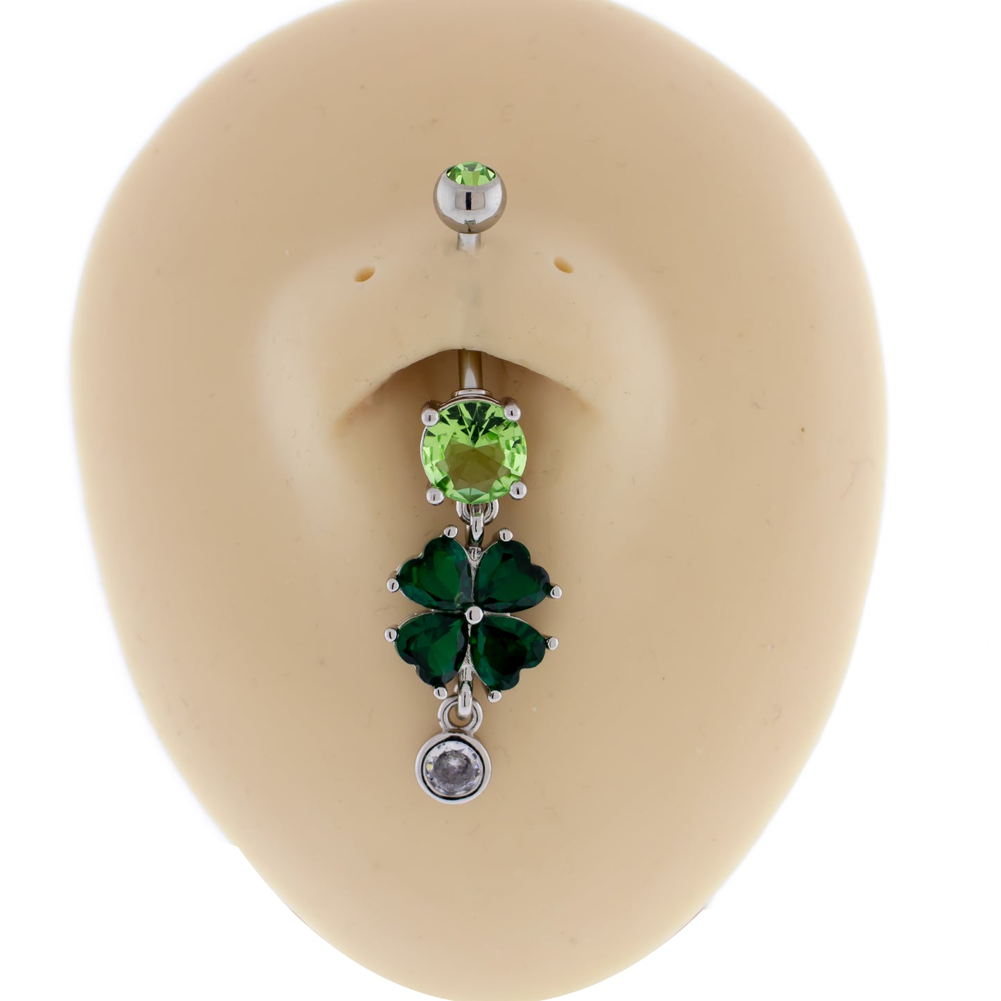 14G Gem Clover With Gem Dangle Navel Ring - Pierced Addiction
