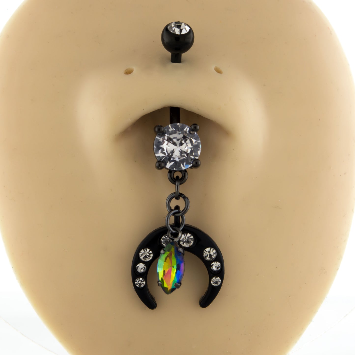 14G Crescent Moon with Gem Navel Ring - Pierced Addiction