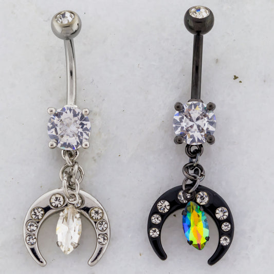 14G Crescent Moon with Gem Navel Ring - Pierced Addiction