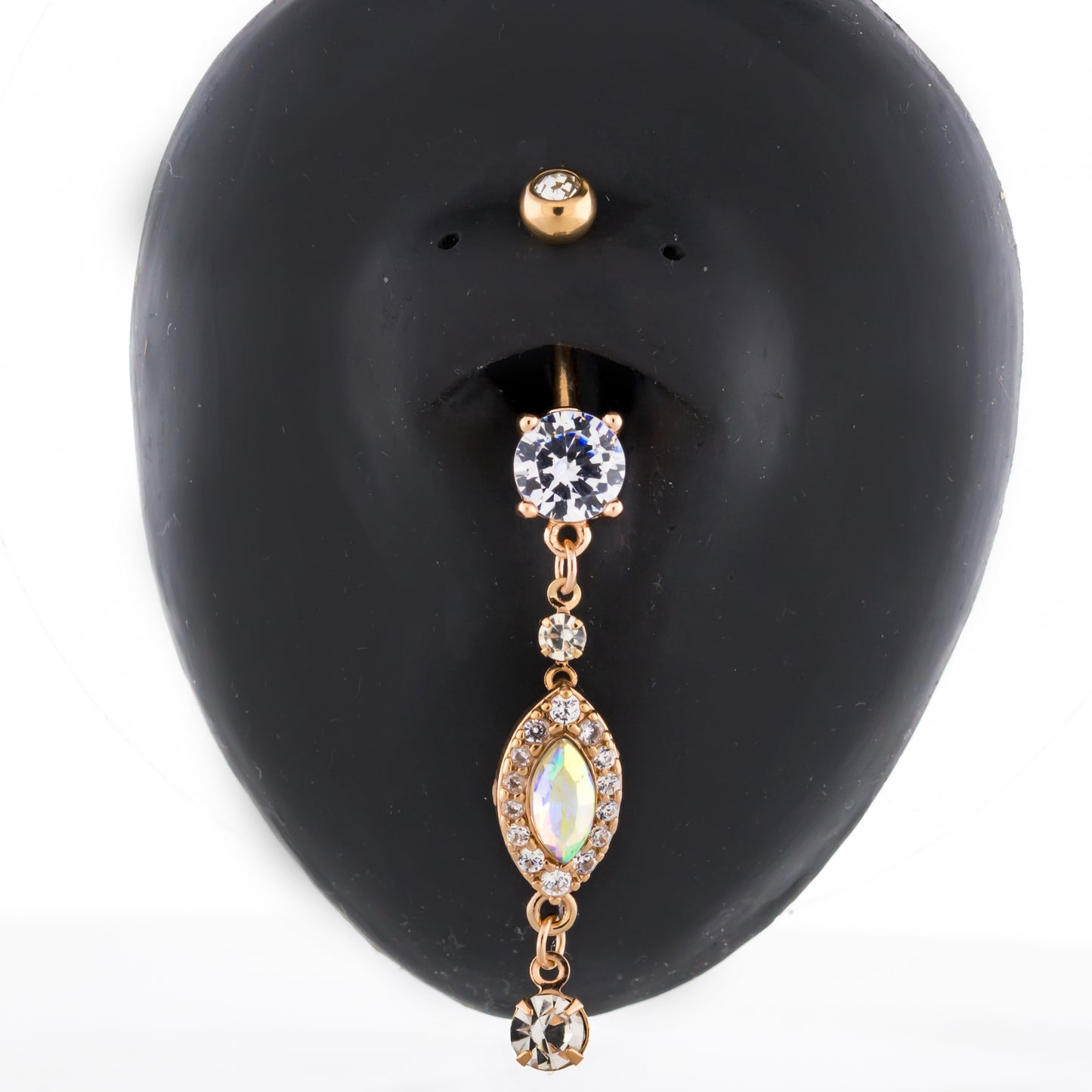14G Rose Gold Clear and AB Navel Ring - Pierced Addiction