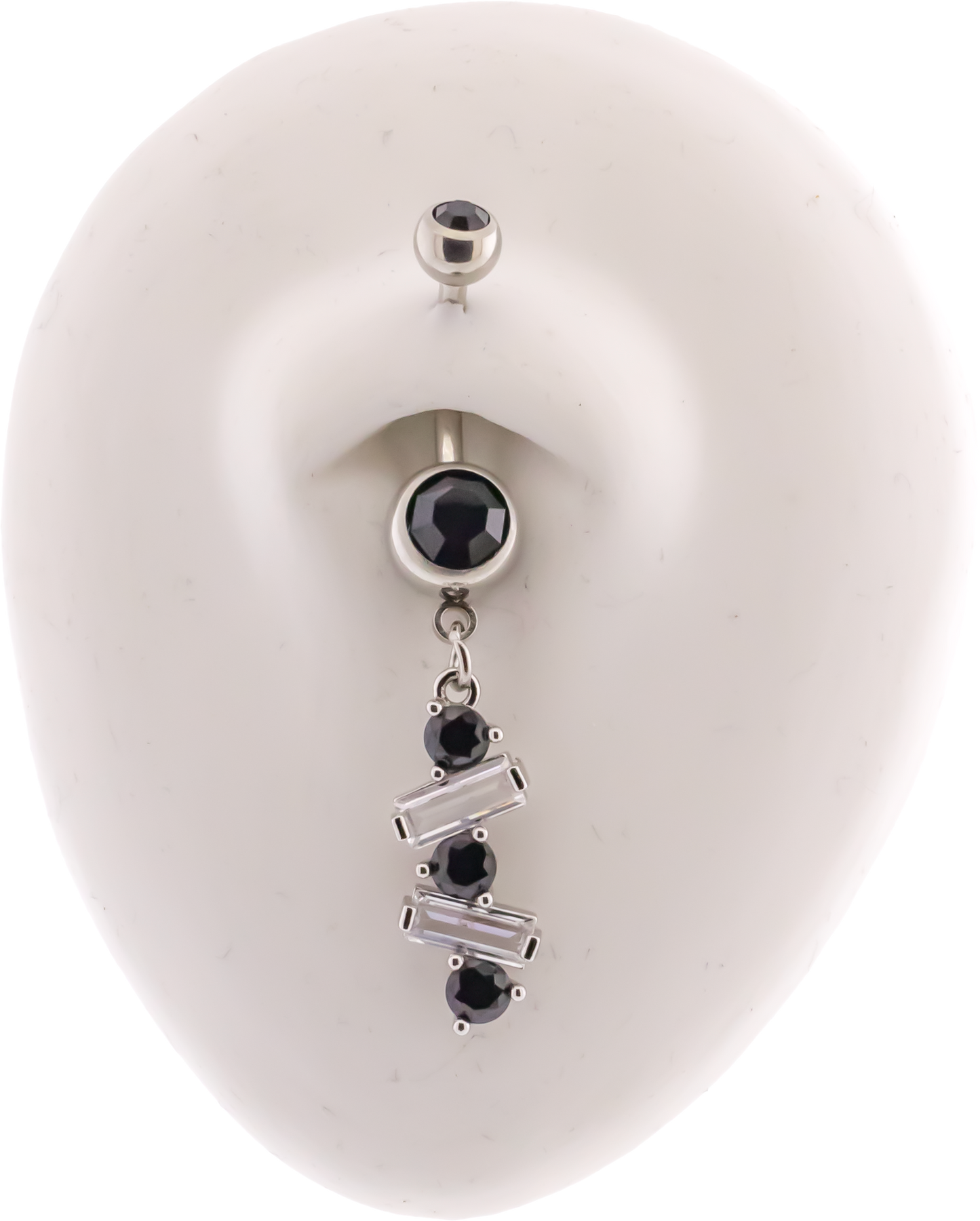 14G Baguette and Round Gem Navel Ring