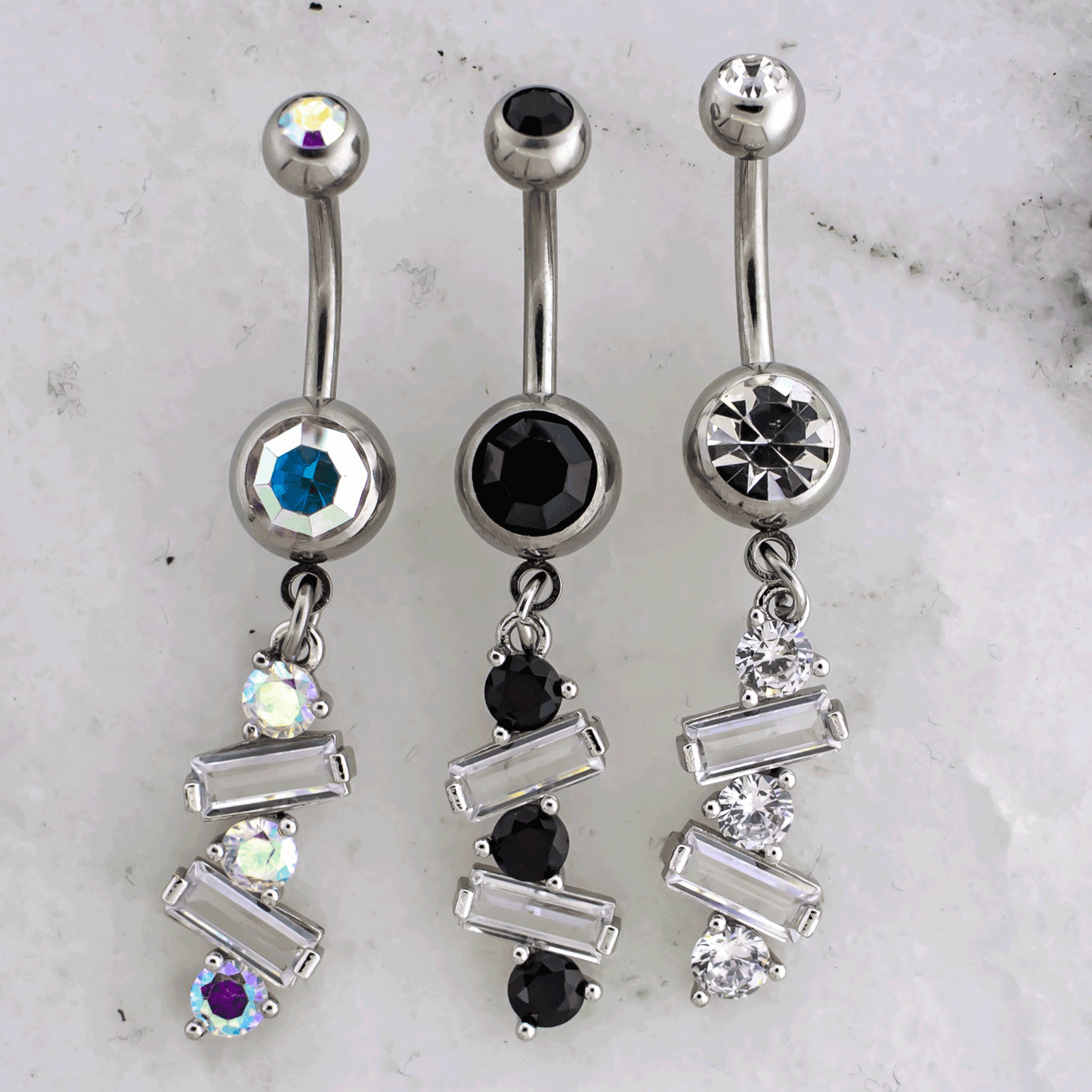 14G Baguette and Round Gem Navel Ring