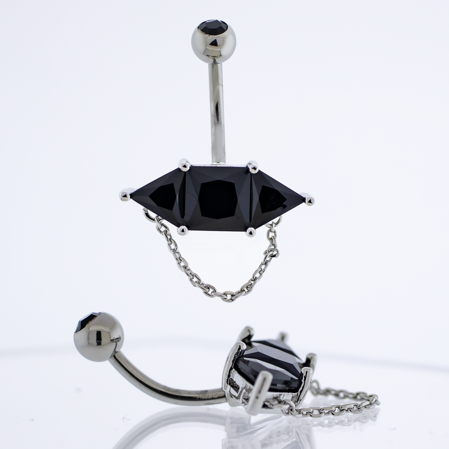 14G Baguette w/ Chain Navel Barbell - Pierced Addiction