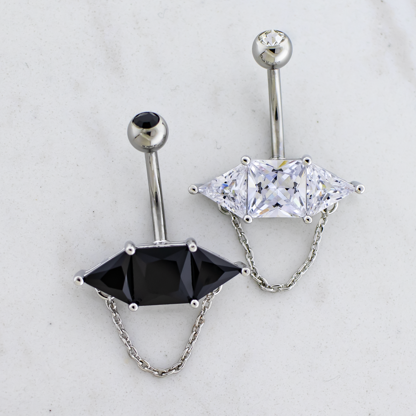 14G Baguette w/ Chain Navel Barbell - Pierced Addiction