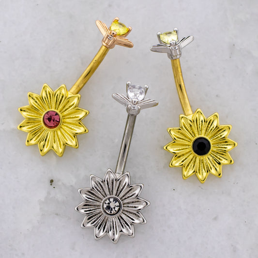 14G Sunflower With Bee Navel Ring