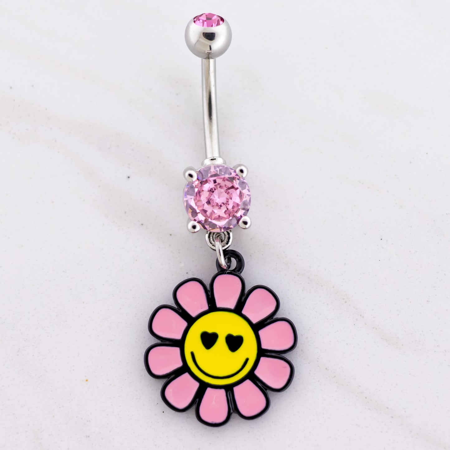 14G Happy Face Flower Navel Ring - Pierced Addiction