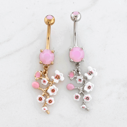 14G Pink Blossom Flower Navel Ring