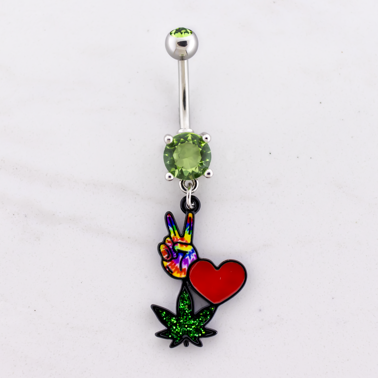 14G Peace Sign Pot Leaf Navel Ring - Pierced Addiction