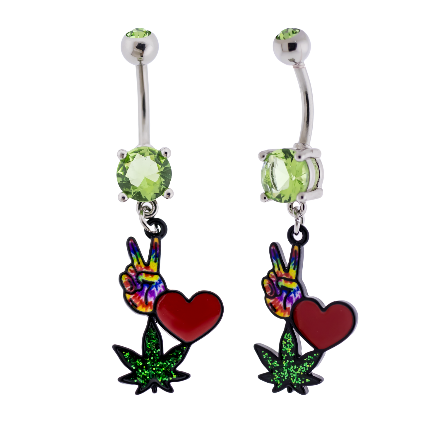 14G Peace Sign Pot Leaf Navel Ring - Pierced Addiction