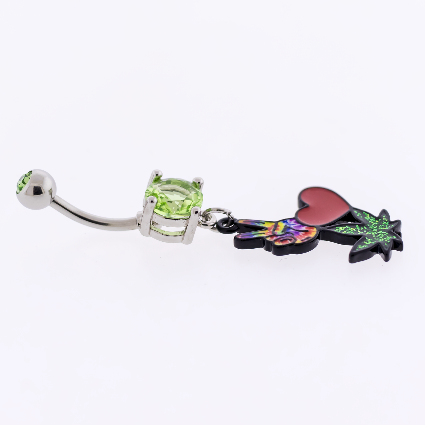 14G Peace Sign Pot Leaf Navel Ring - Pierced Addiction