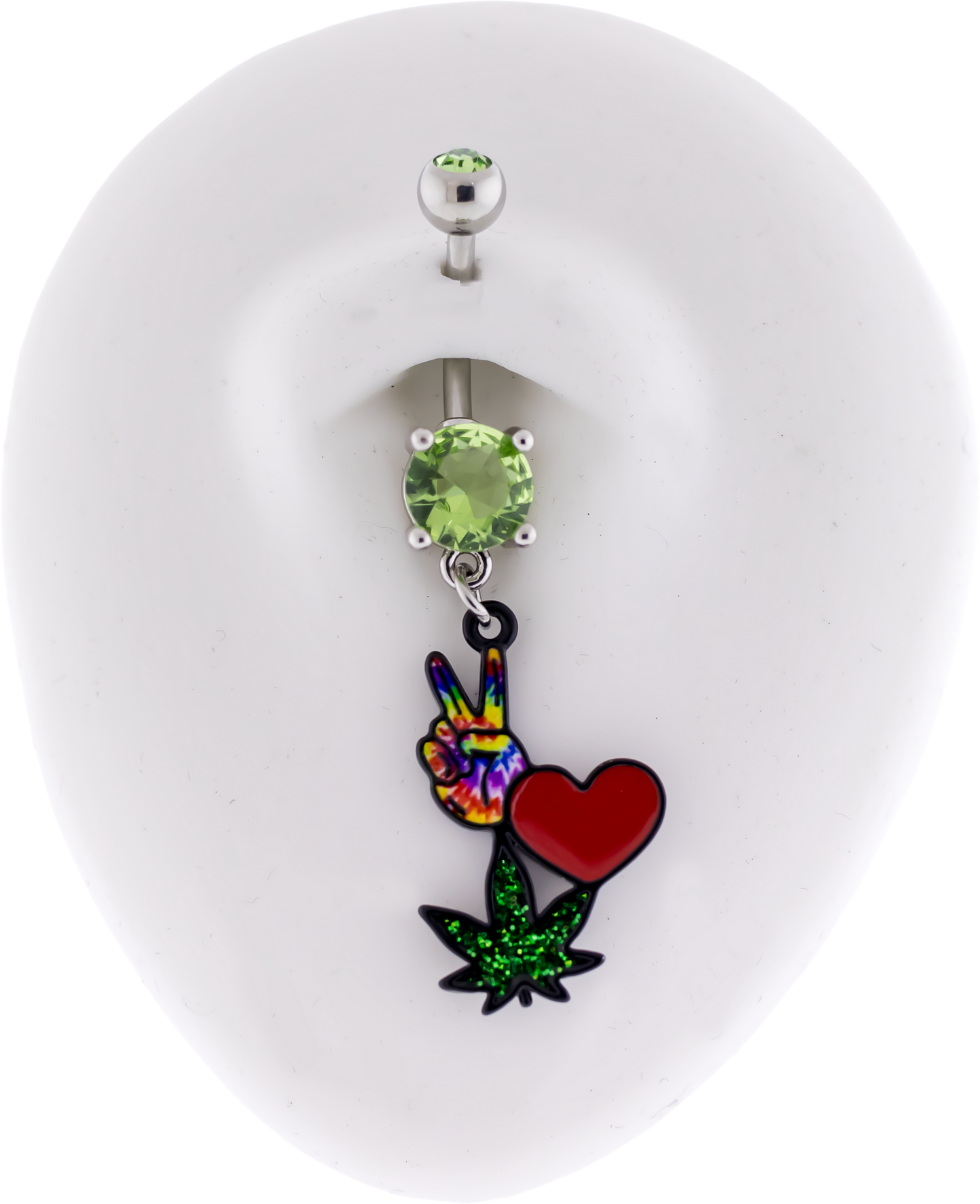 14G Peace Sign Pot Leaf Navel Ring - Pierced Addiction