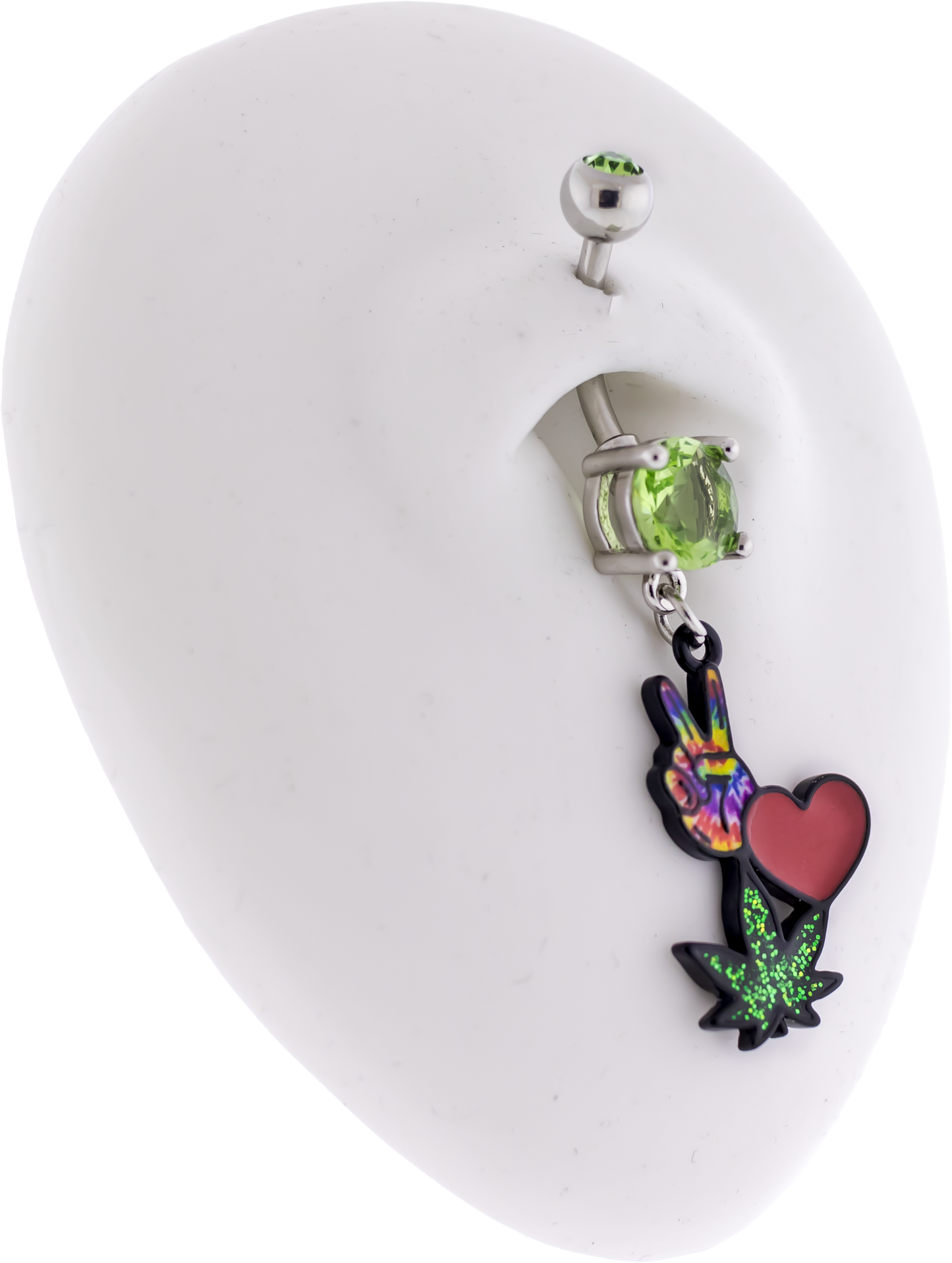 14G Peace Sign Pot Leaf Navel Ring - Pierced Addiction