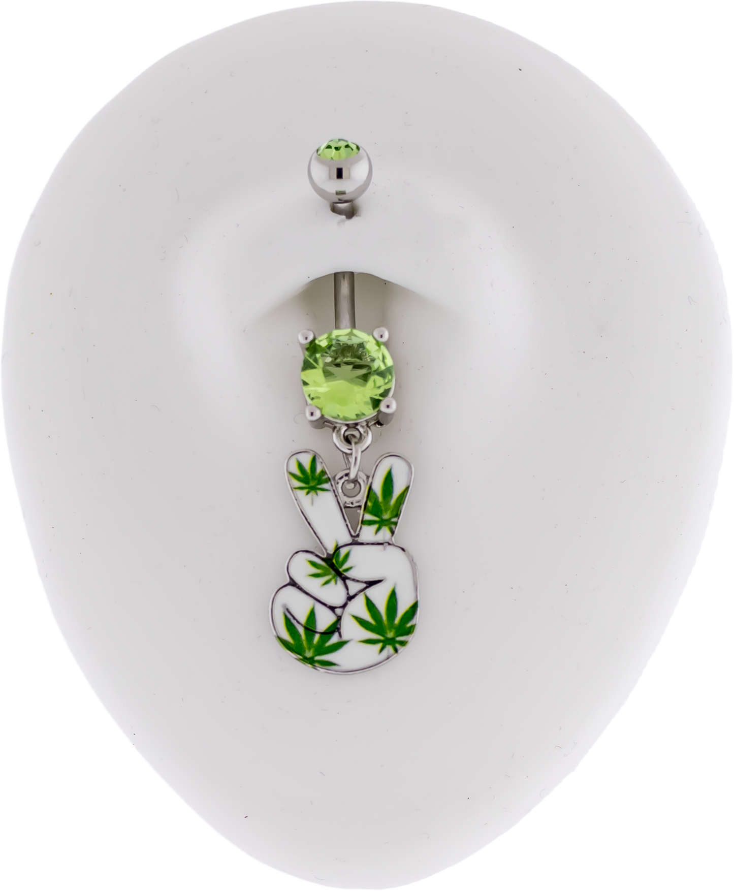 14G Peace Sign Hand Pot Leaf Navel Ring - Pierced Addiction