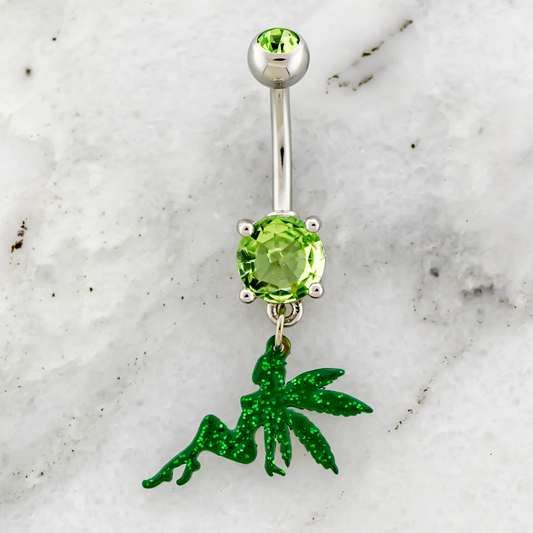 14G Pot Leaf Fairy Navel Ring - Pierced Addiction