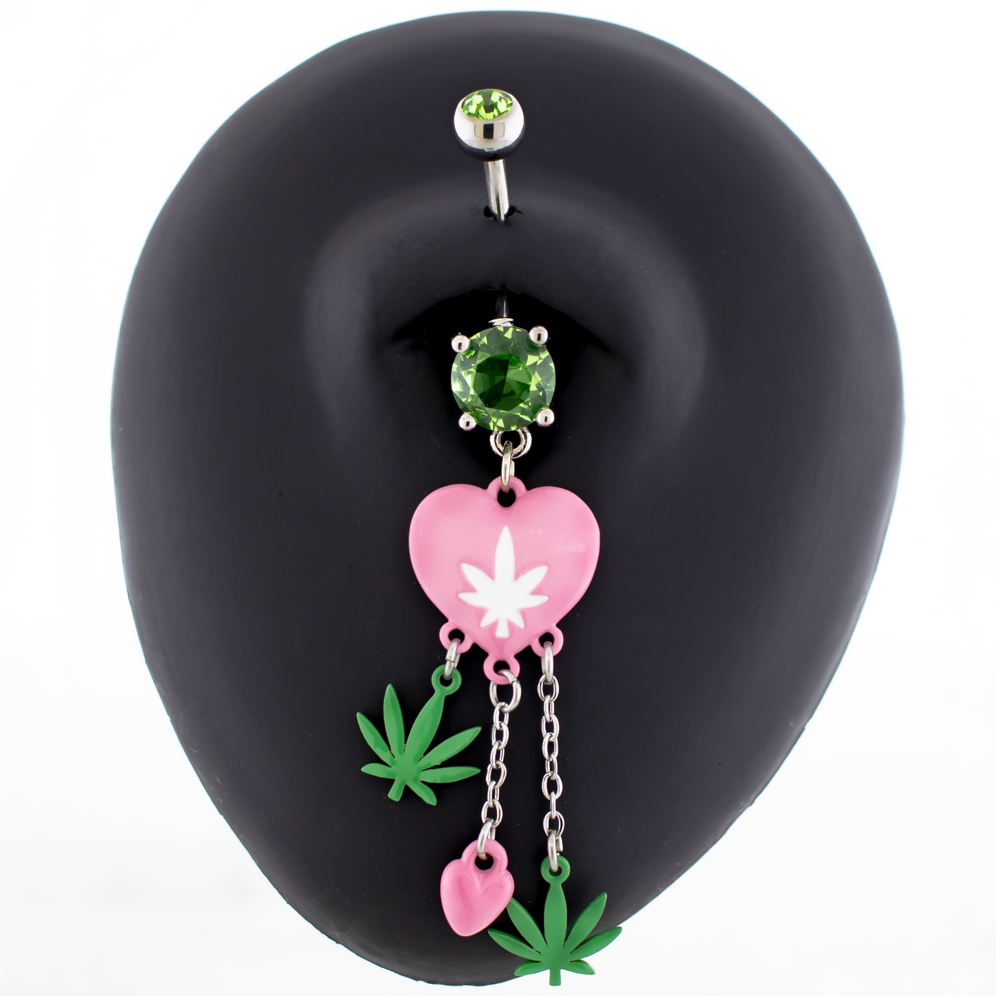 14G Heart Pot Leaf Dangle Navel Ring - Pierced Addiction