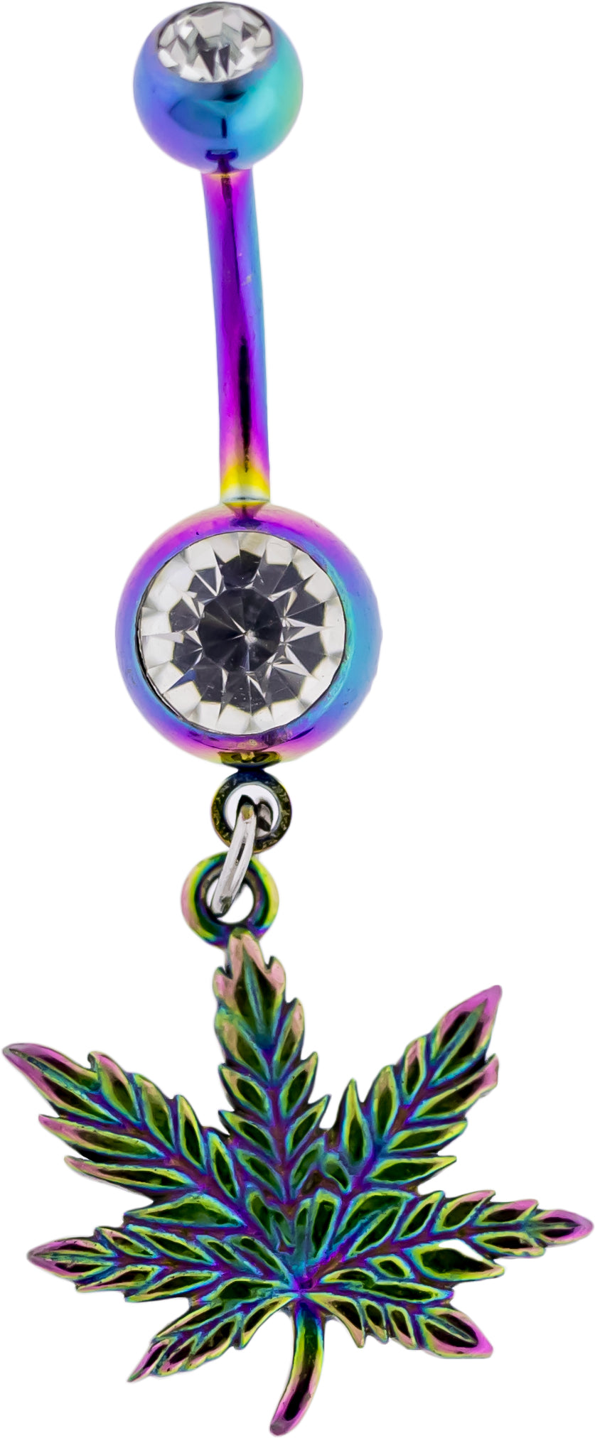 14G Rainbow Pot Leaf Navel Ring - Pierced Addiction