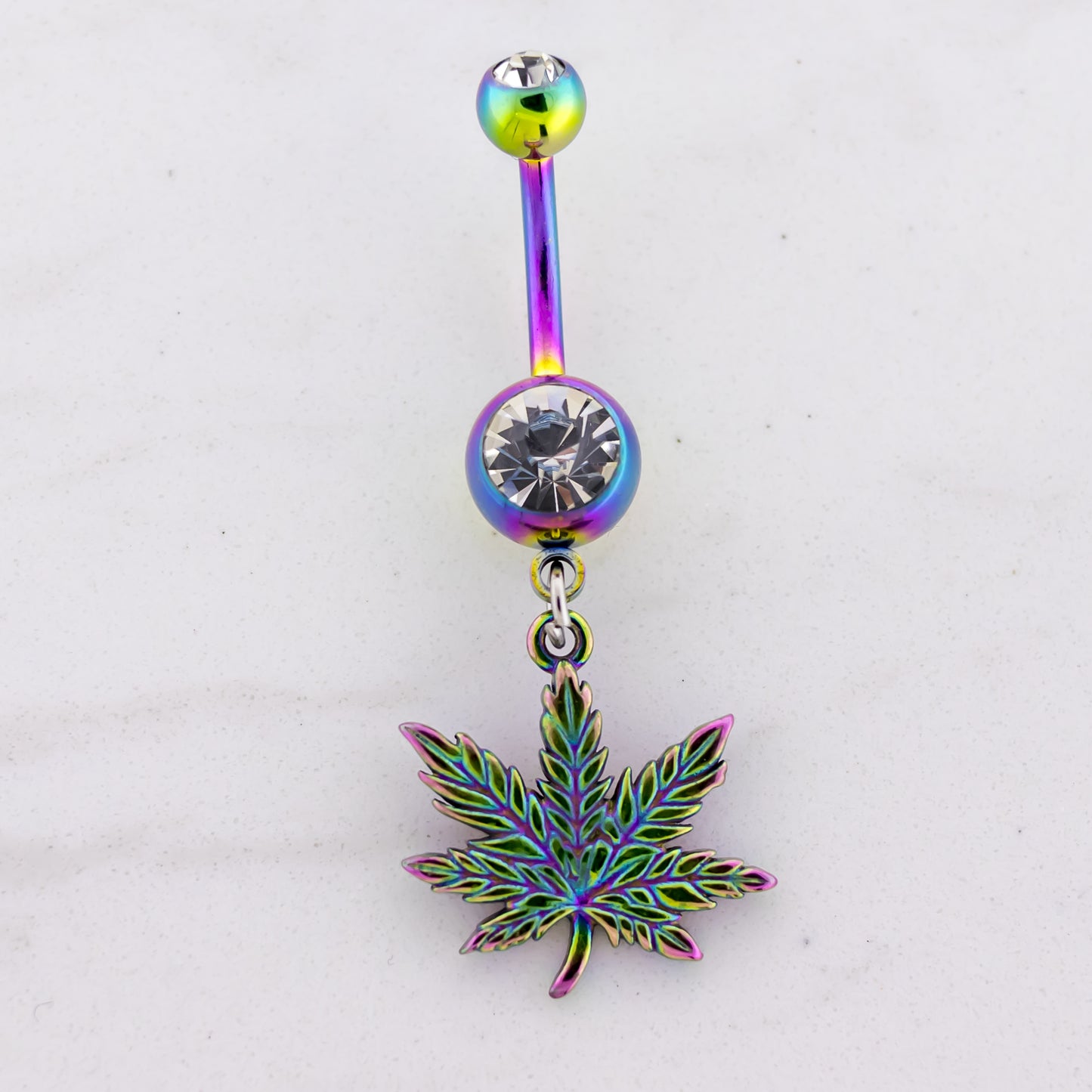 14G Rainbow Pot Leaf Navel Ring - Pierced Addiction