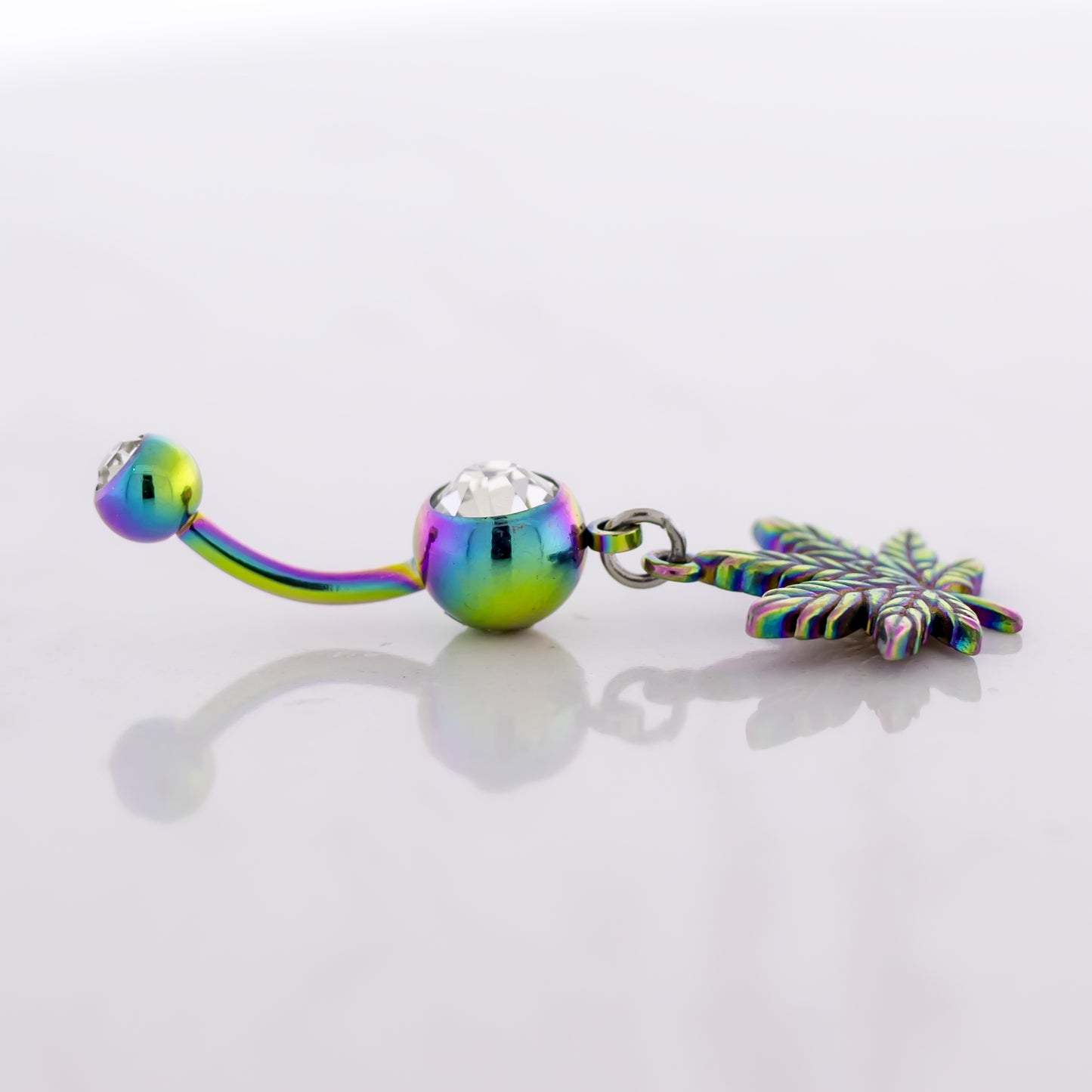 14G Rainbow Pot Leaf Navel Ring - Pierced Addiction