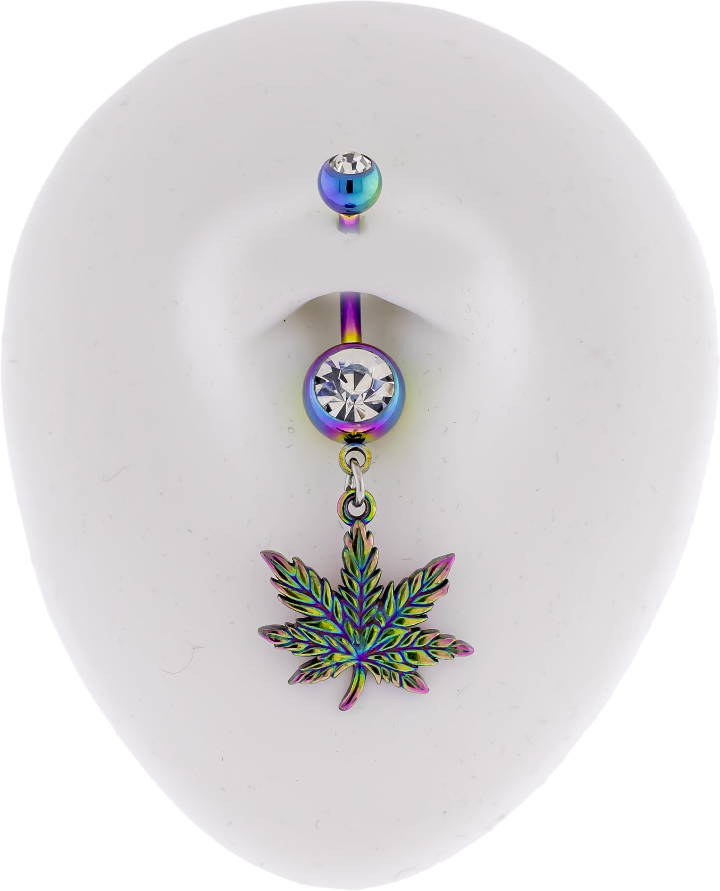 14G Rainbow Pot Leaf Navel Ring - Pierced Addiction