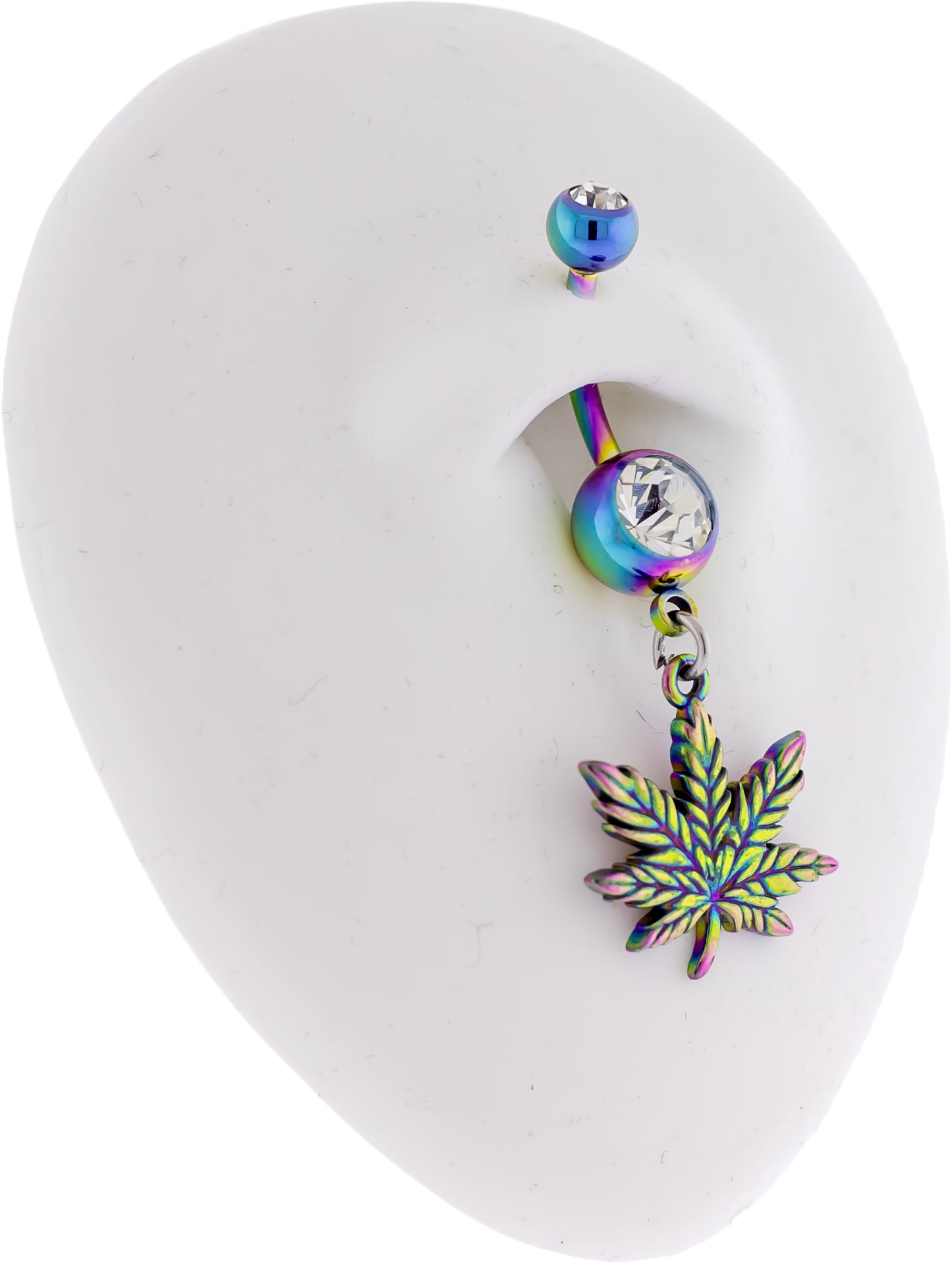14G Rainbow Pot Leaf Navel Ring - Pierced Addiction