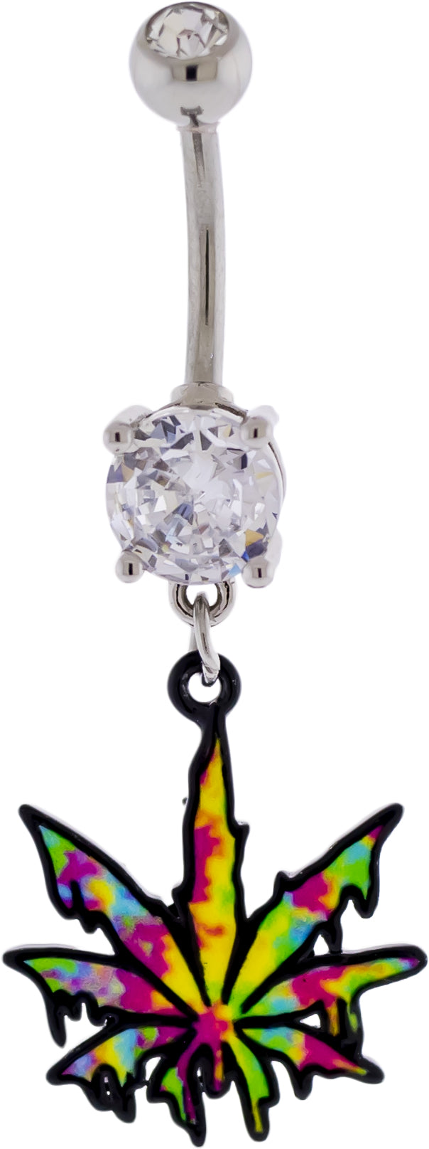 14G Rainbow Dripping Pot Leaf Navel Ring - Pierced Addiction