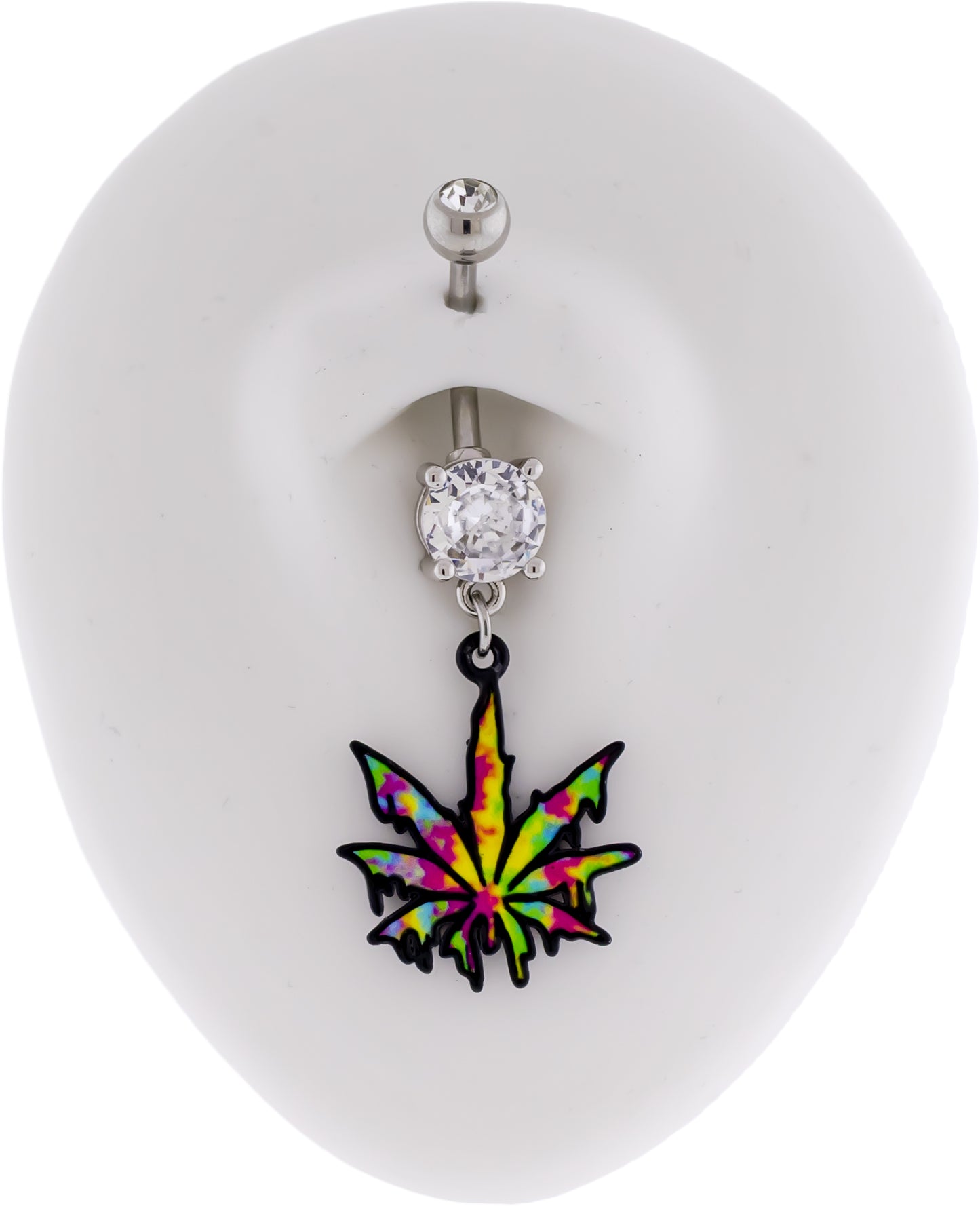 14G Rainbow Dripping Pot Leaf Navel Ring - Pierced Addiction