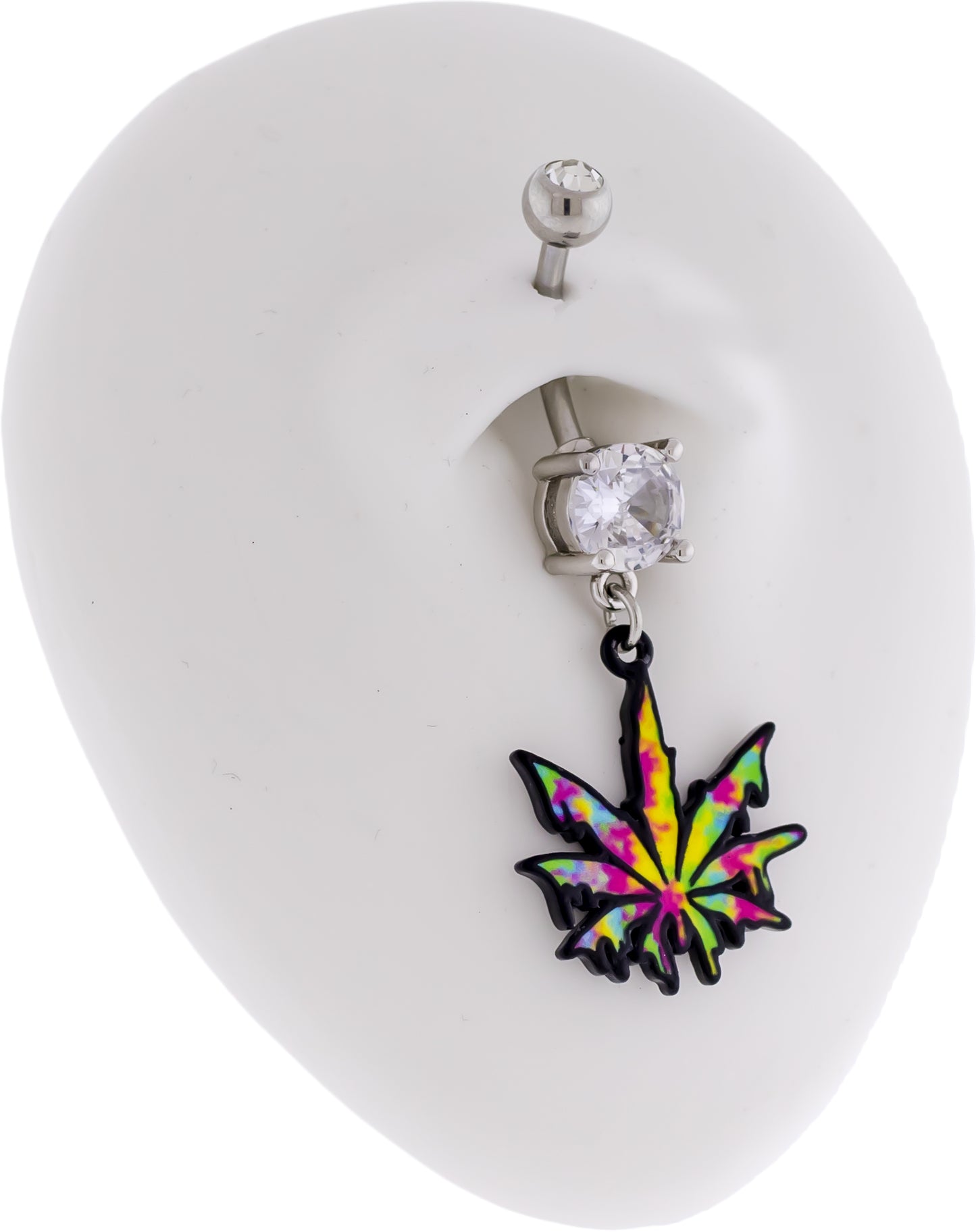 14G Rainbow Dripping Pot Leaf Navel Ring - Pierced Addiction