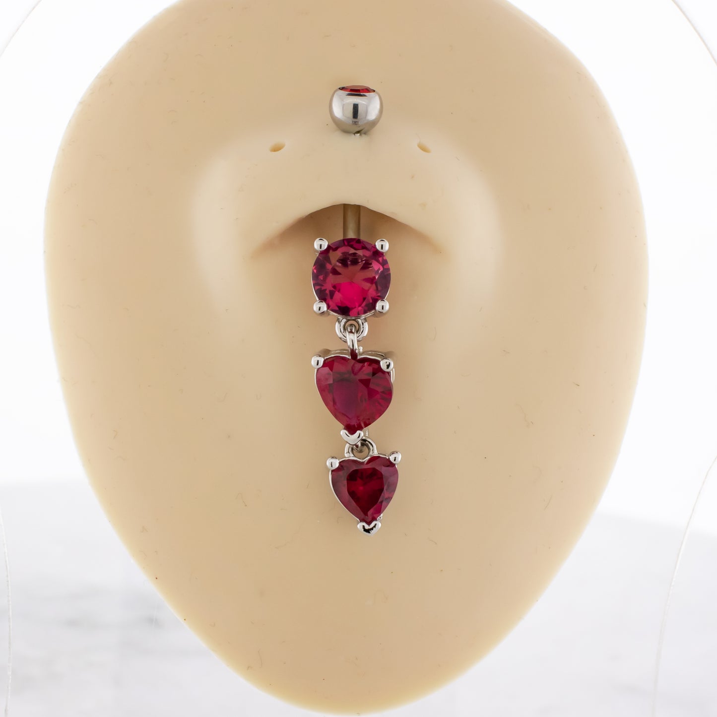 14G Triple Gem Heart Navel Ring - Pierced Addiction