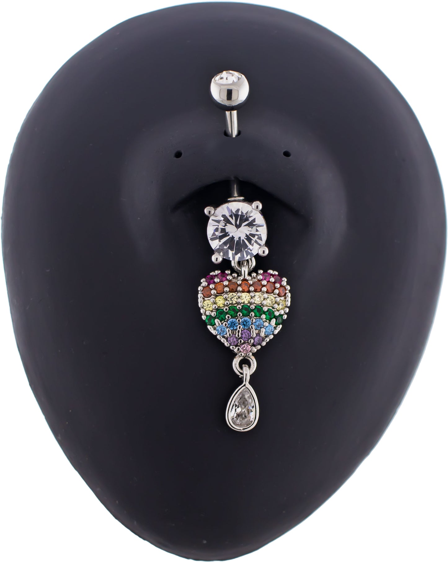 14G Rainbow Gem Heart Navel Ring - Pierced Addiction