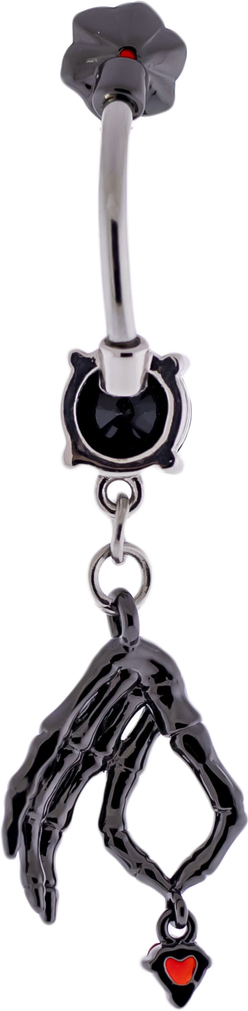 14G Skeleton Hand Heart Navel Ring - Pierced Addiction