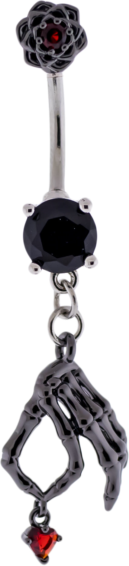 14G Skeleton Hand Heart Navel Ring - Pierced Addiction