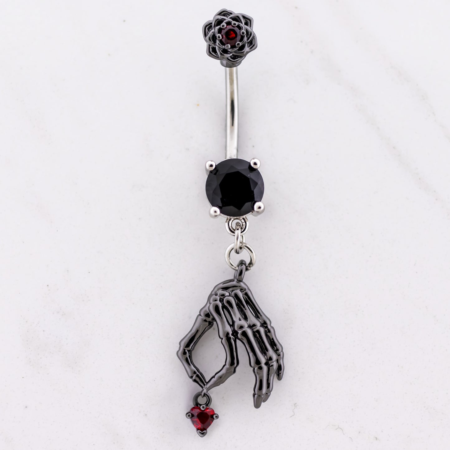 14G Skeleton Hand Heart Navel Ring - Pierced Addiction