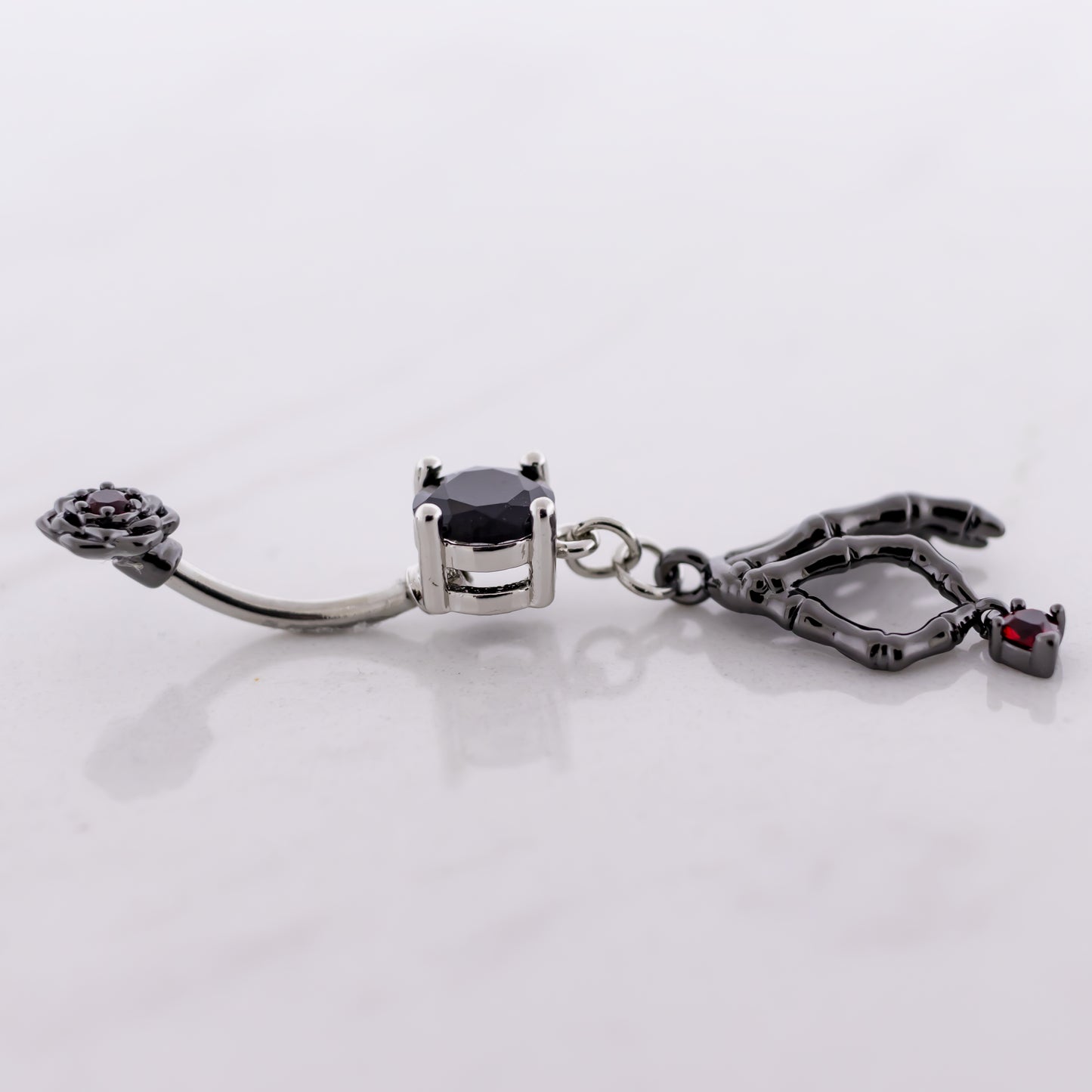 14G Skeleton Hand Heart Navel Ring - Pierced Addiction