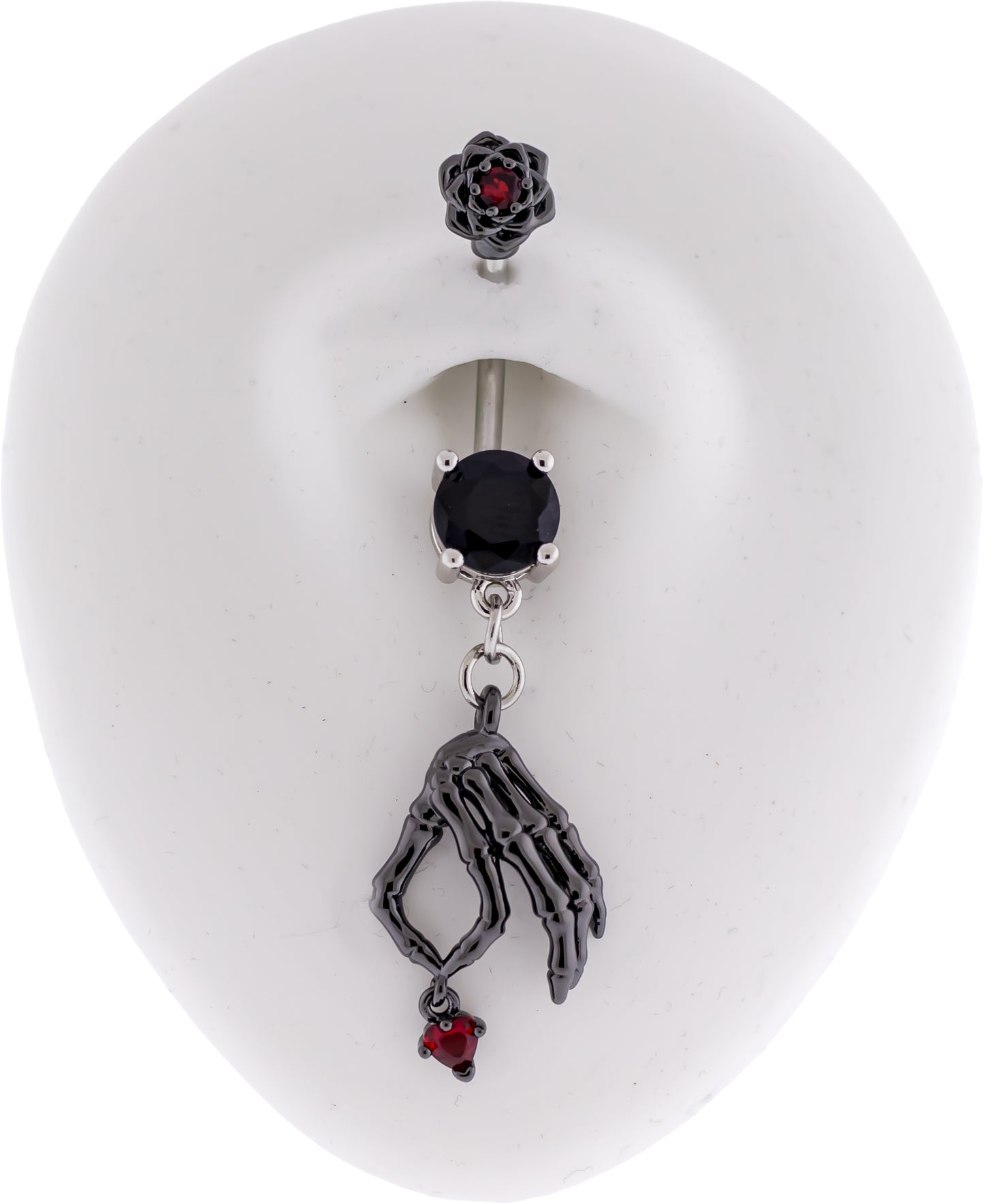 14G Skeleton Hand Heart Navel Ring - Pierced Addiction