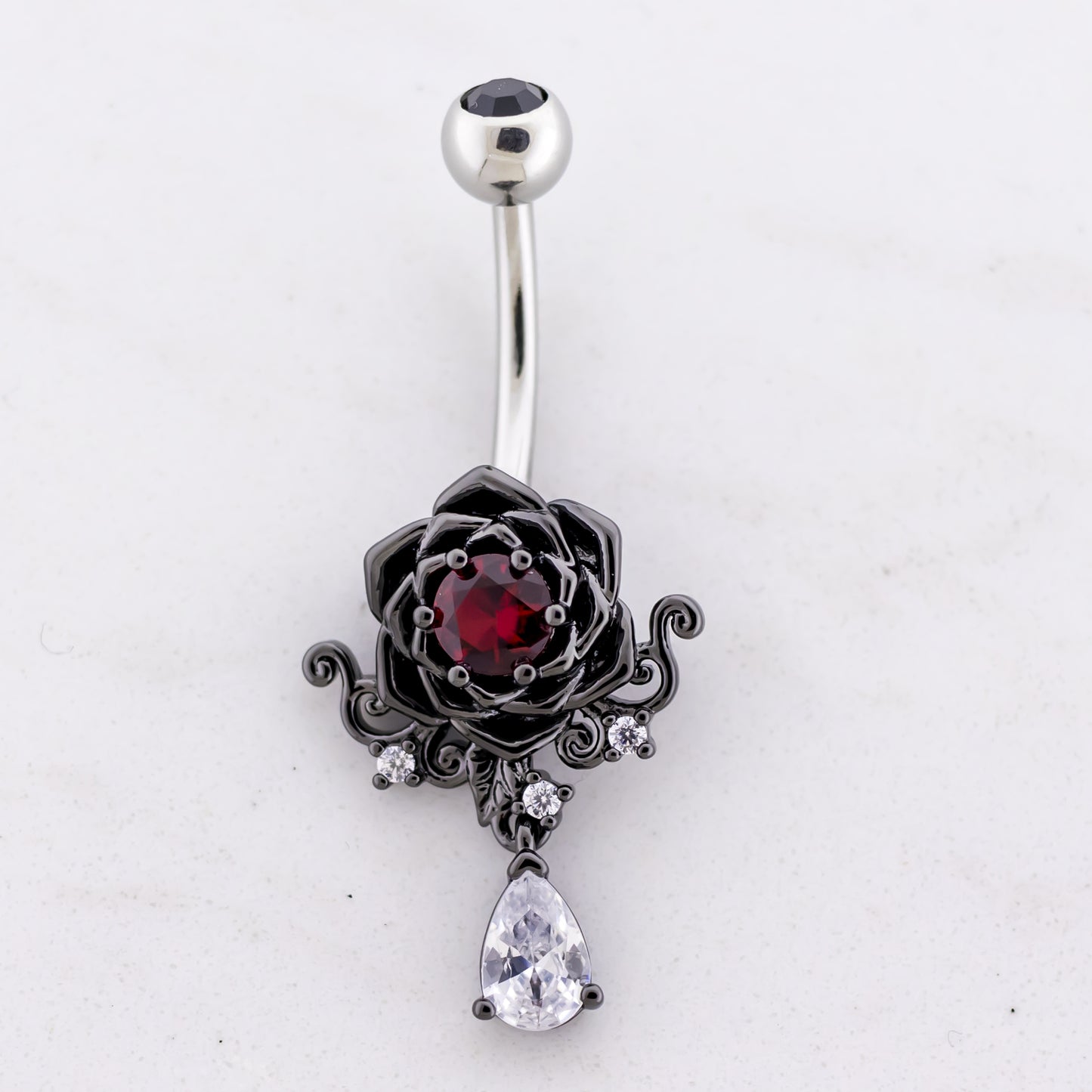 14G Black Rose Gem Navel Ring - Pierced Addiction