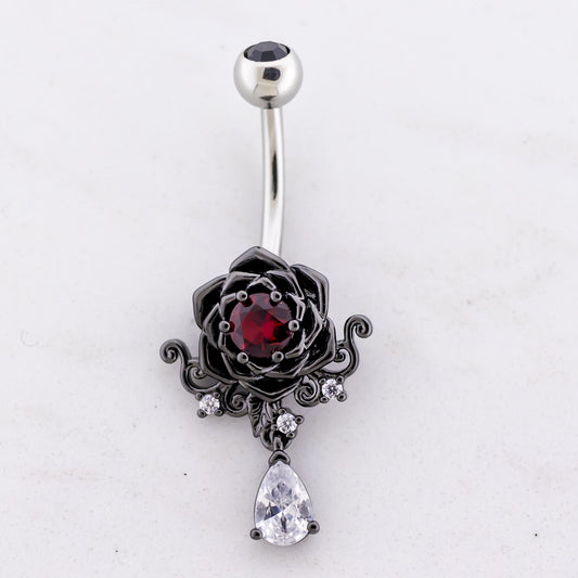 14G Black Rose Gem Navel Ring - Pierced Addiction