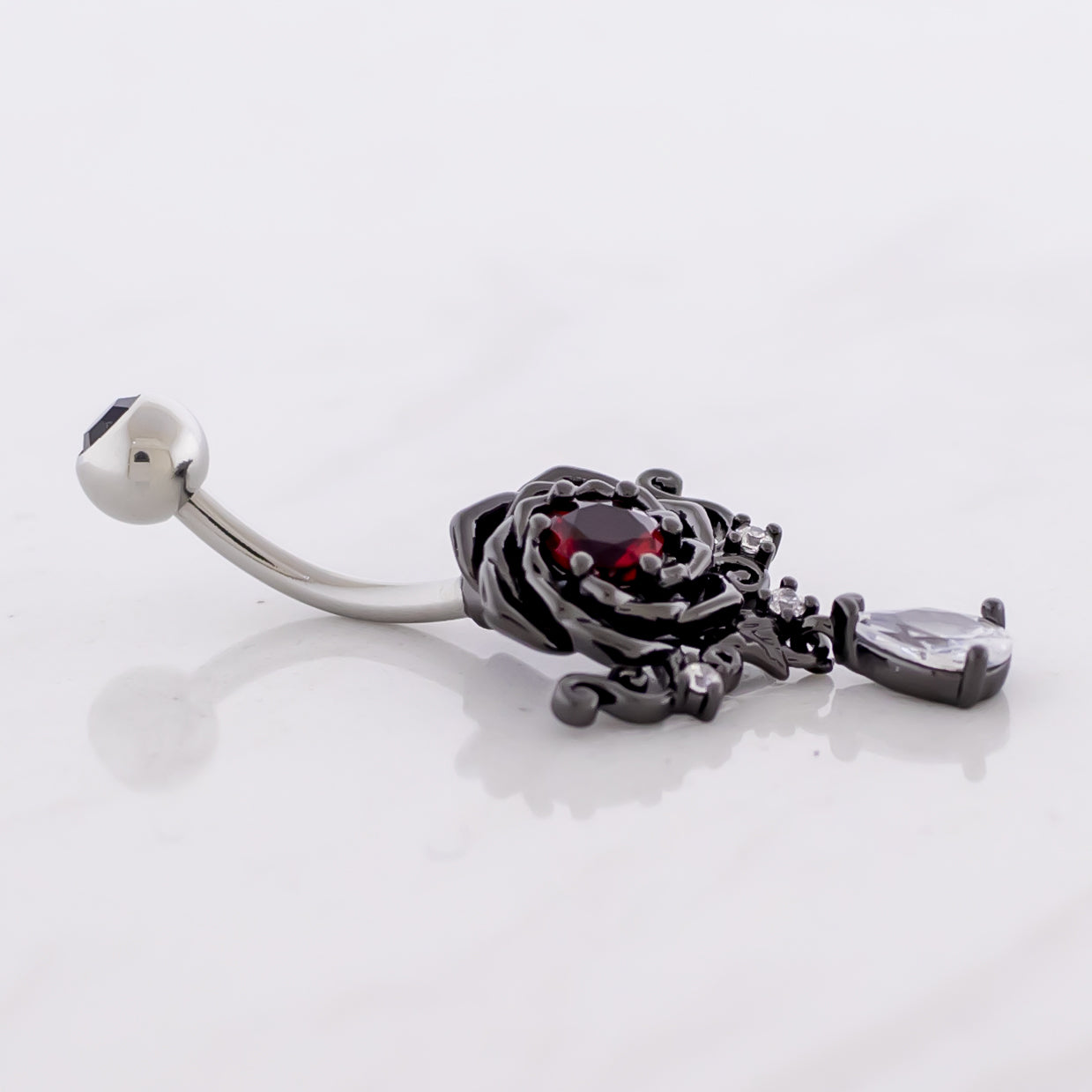14G Black Rose Gem Navel Ring - Pierced Addiction