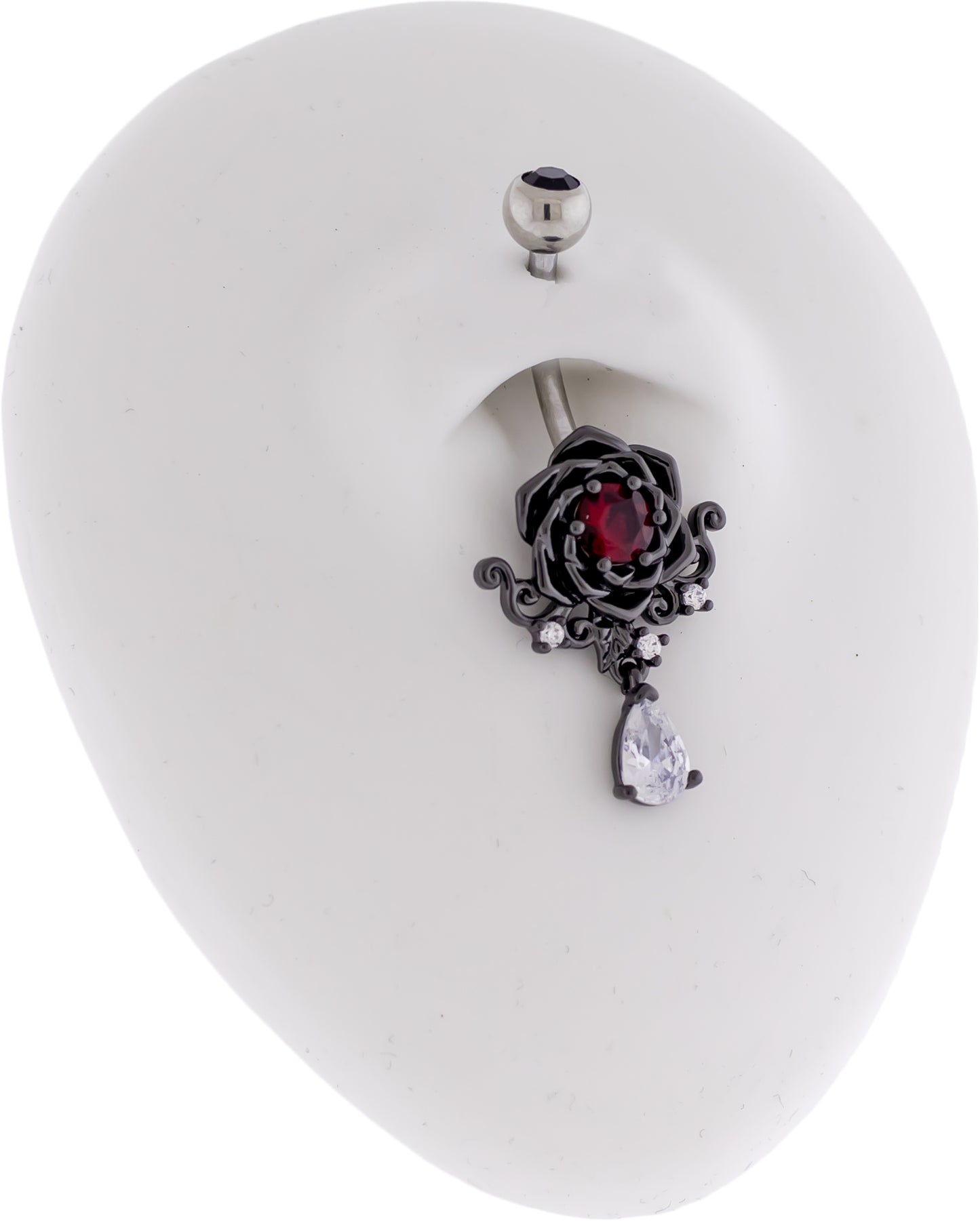 14G Black Rose Gem Navel Ring - Pierced Addiction