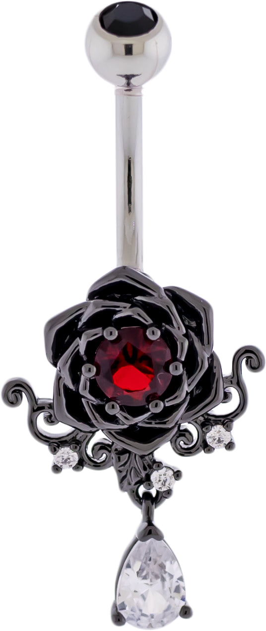 14G Black Rose Gem Navel Ring - Pierced Addiction