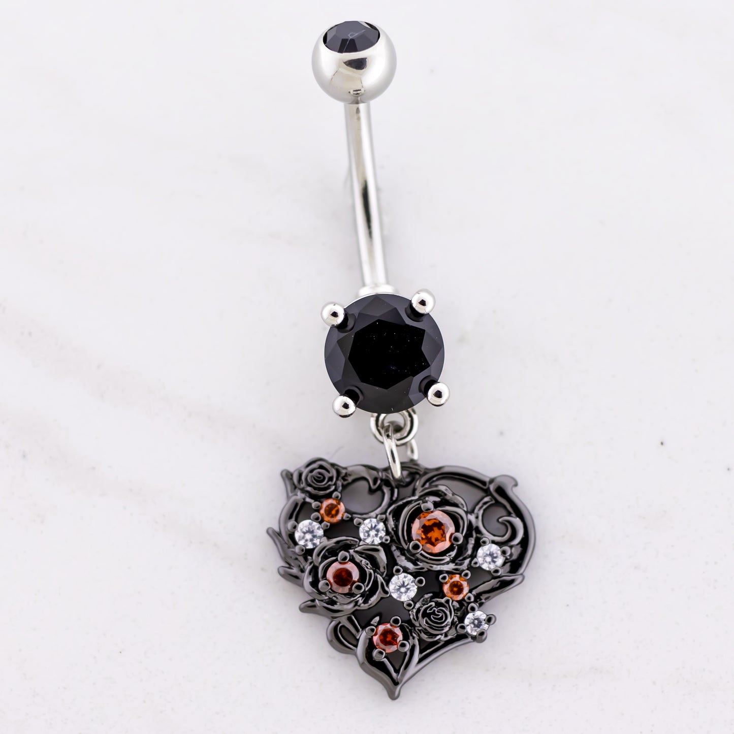 14G Black Heart Gem Navel Ring - Pierced Addiction