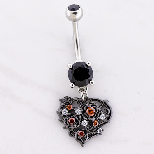 14G Black Heart Gem Navel Ring - Pierced Addiction
