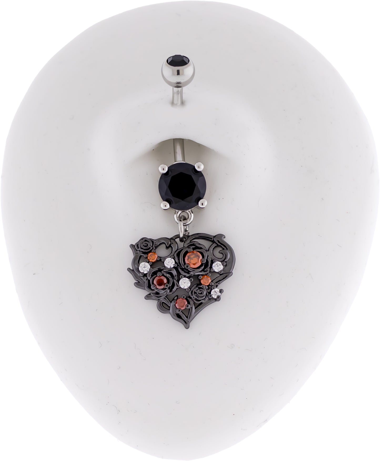 14G Black Heart Gem Navel Ring - Pierced Addiction