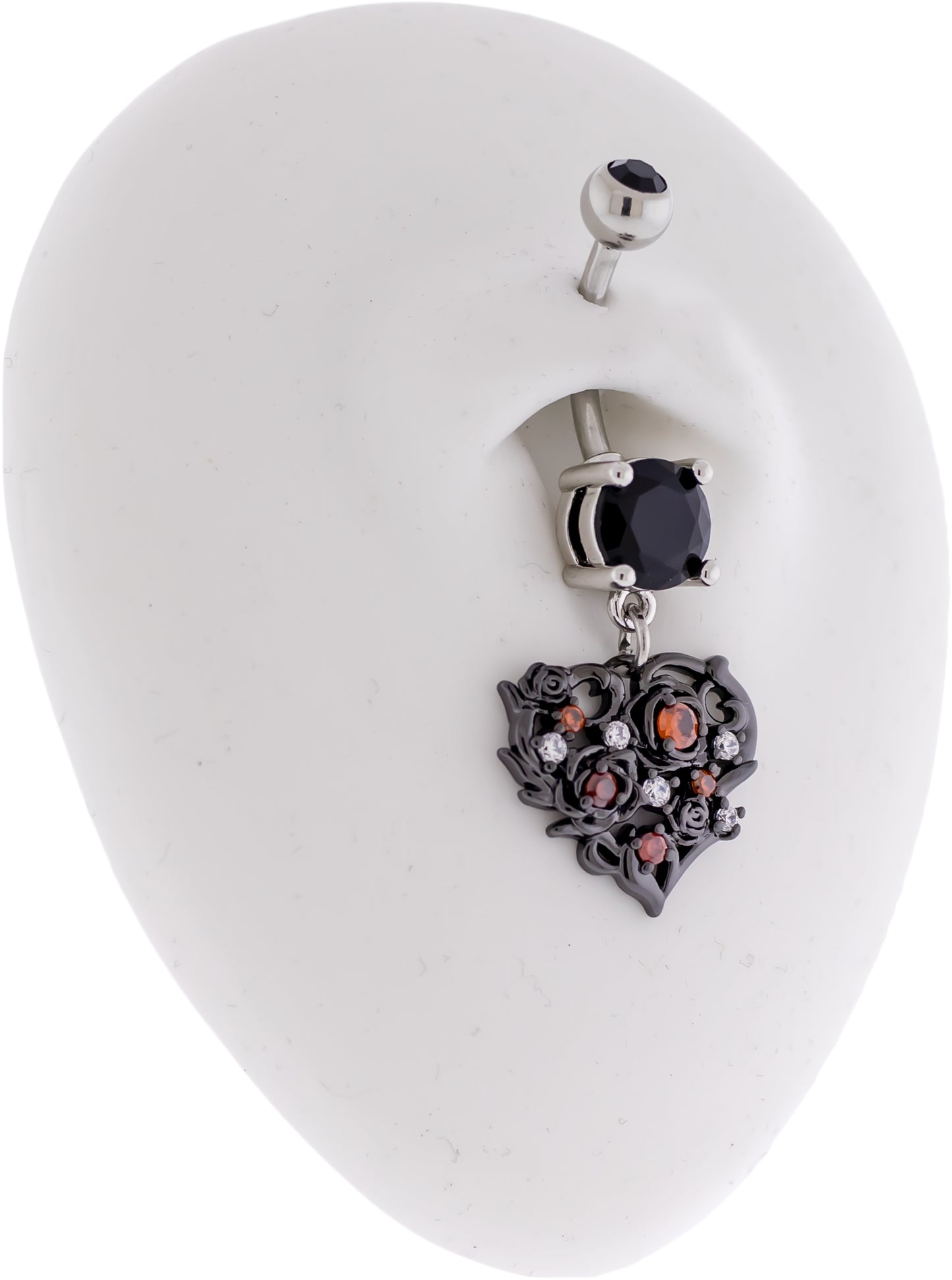 14G Black Heart Gem Navel Ring - Pierced Addiction
