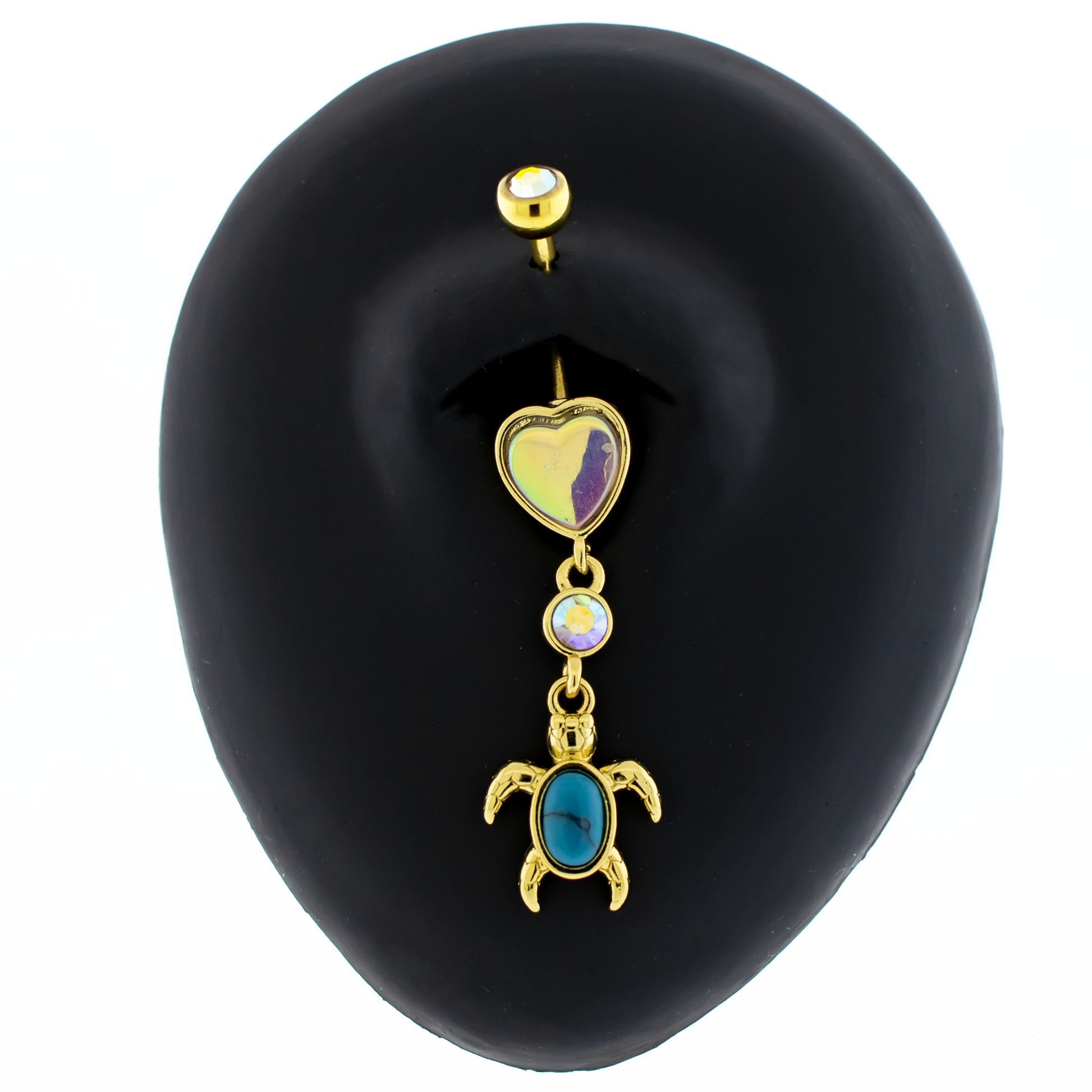 14G Iridescent Heart and Turquoise Turtle Navel Ring